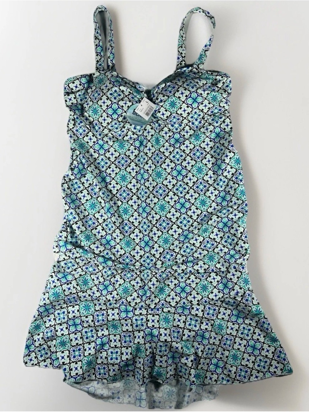 Motherhood Maternity 2pc Swimsuit Large NWT UPF 50+ Blue Geo Tankini Skirt Set
